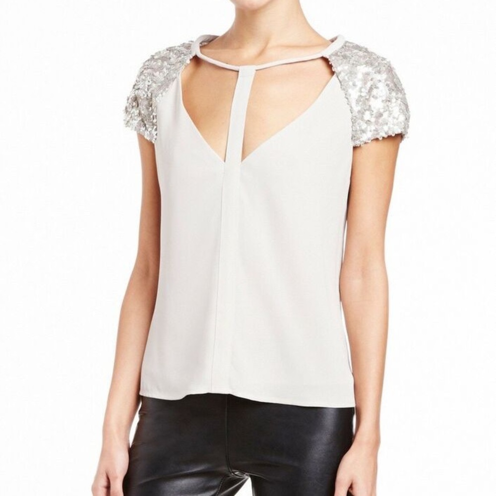 BCBG sequin sleeve top